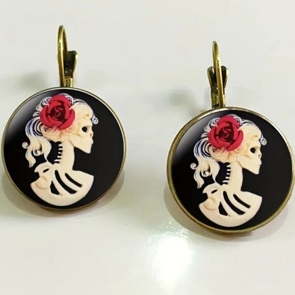 SKELETON DAY OF THE DEAD whimsical novelty fun dangle earrings - Picture 1 of 6